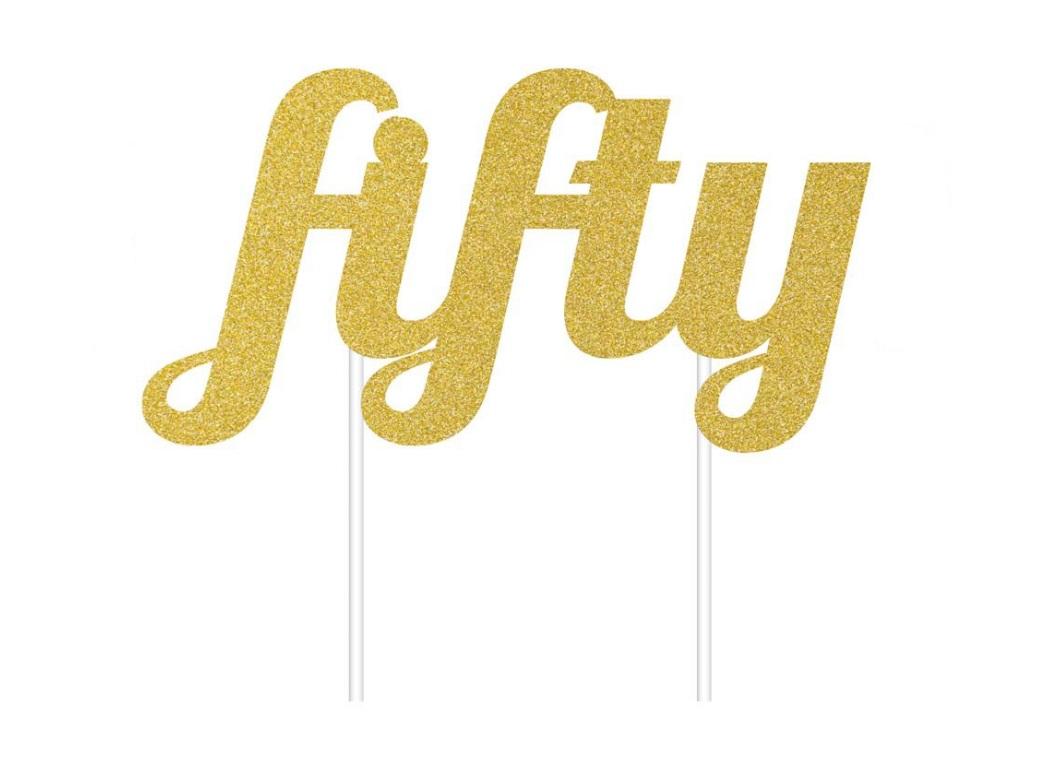 Gold Glitter Cake Topper - Fifty