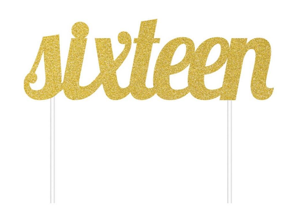 Gold Glitter Cake Topper - Sixteen