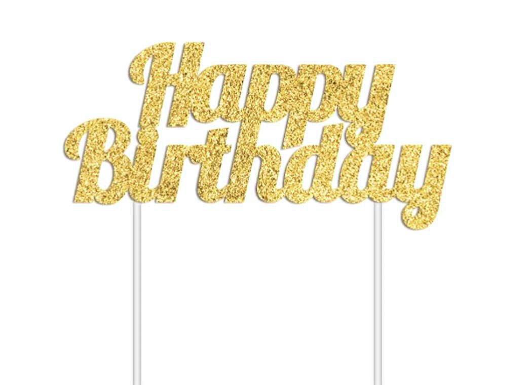 Glitter Cake Topper - Happy Birthday Gold