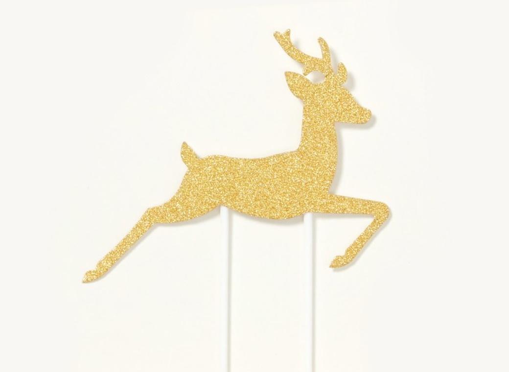 Gold Glitter Reindeer Cake Topper