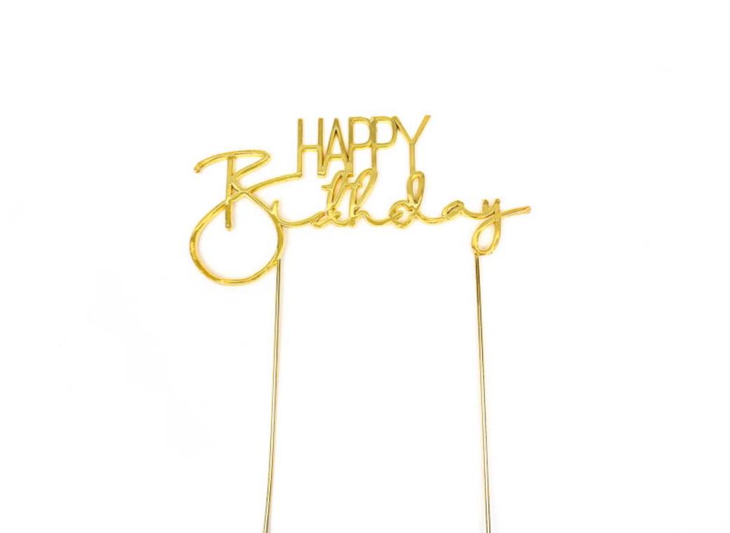 Gold Metal Cake Topper - Happy Birthday