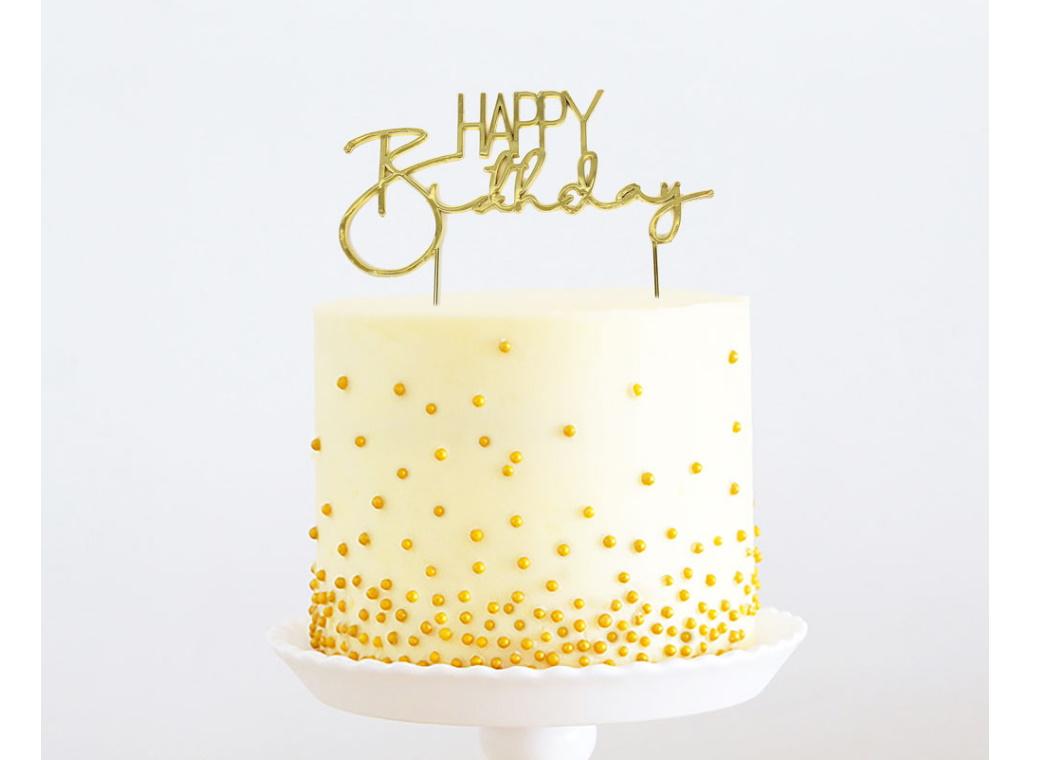 Gold Metal Cake Topper - Happy Birthday