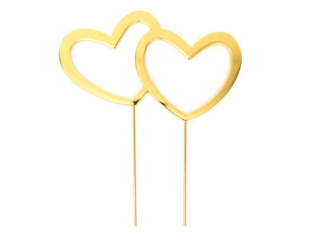 Gold Plated Cake Topper - Double Hearts