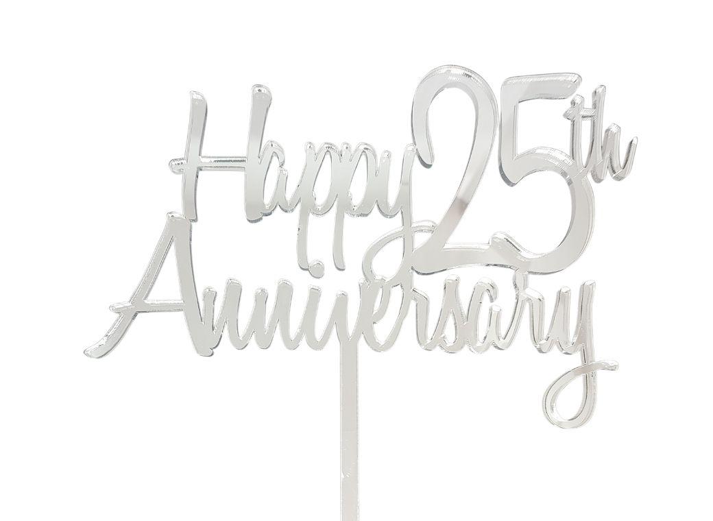 Happy 25th Anniversary Cake Topper - Silver