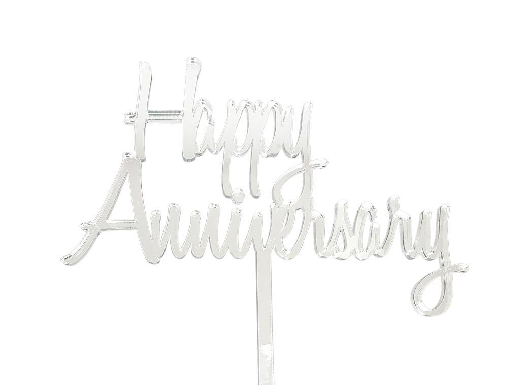 Happy Anniversary Cake Topper - Silver