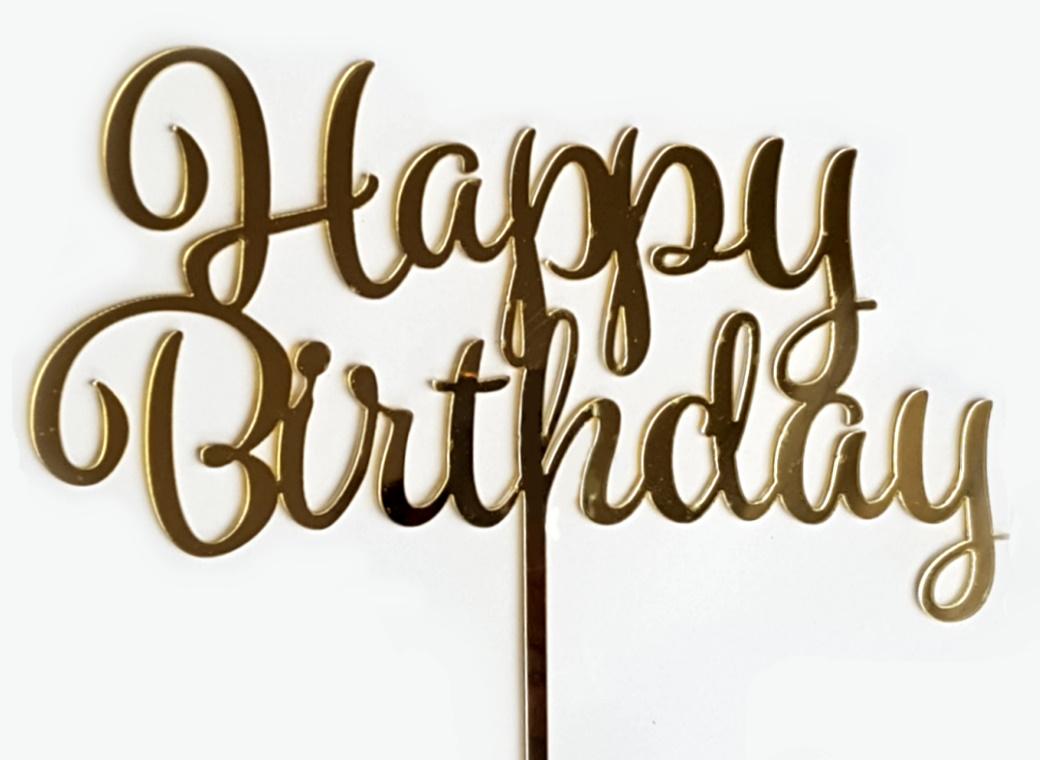 GoBake Happy Birthday Cake Topper - Gold