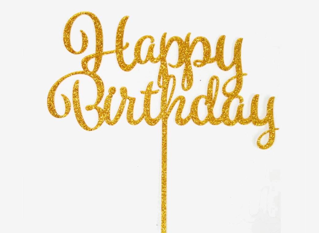 GoBake Happy Birthday Cake Topper - Gold Glitter