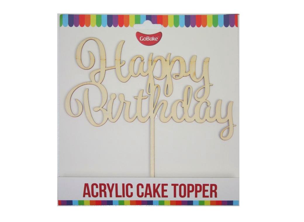 GoBake Happy Birthday Cake Topper - Wood