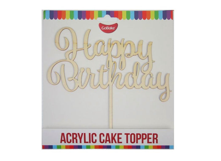 GoBake Happy Birthday Cake Topper - Wood