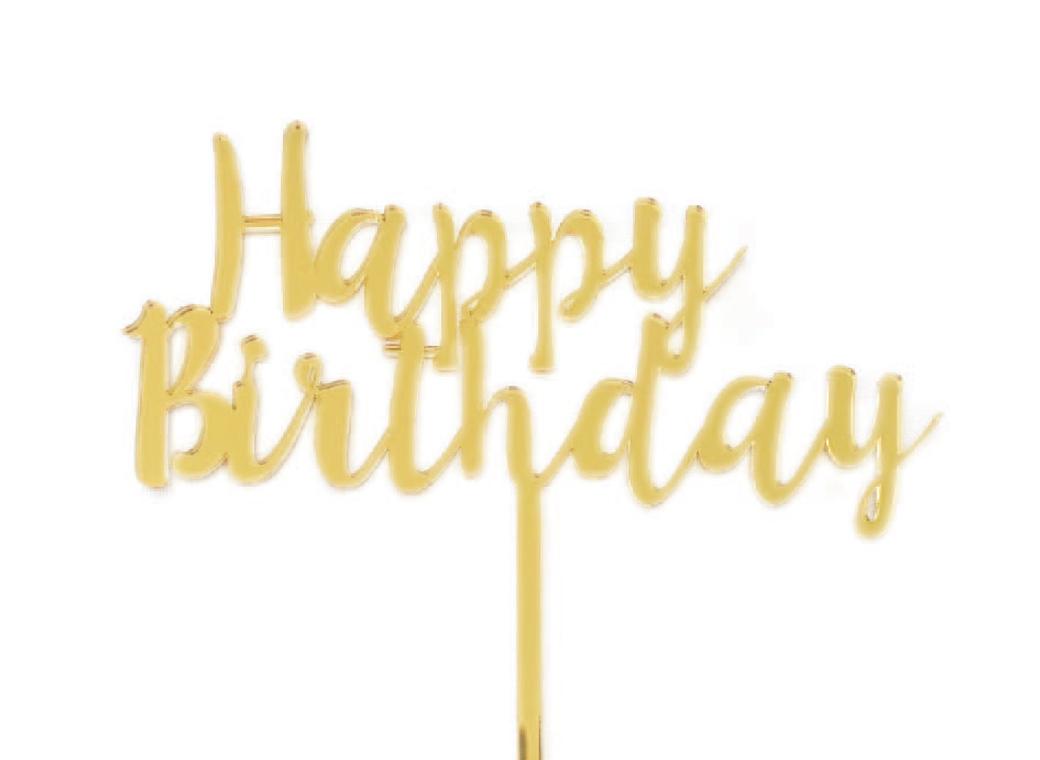 Happy Birthday Cake Topper - Gold Acrylic