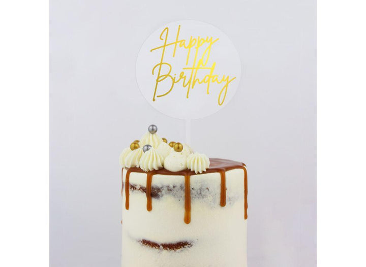 GoBake Happy Birthday Cake Topper - Round Gold