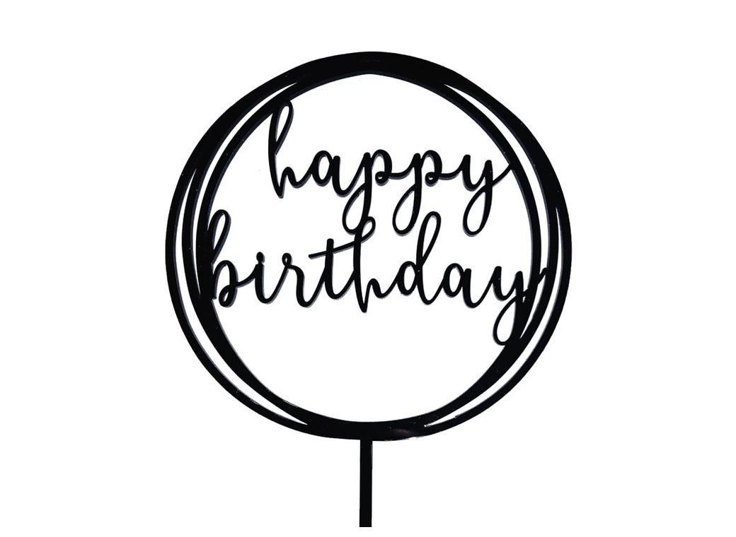 Circle Happy Birthday Topper - Black