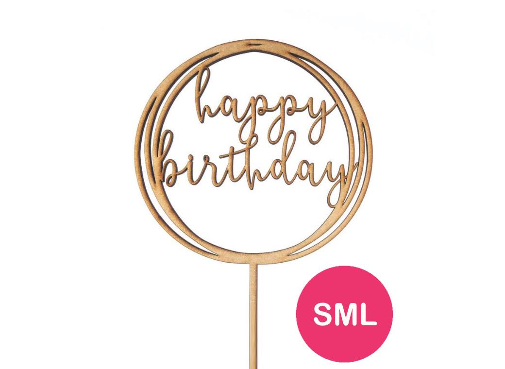 Circle Happy Birthday Topper - Wood Small