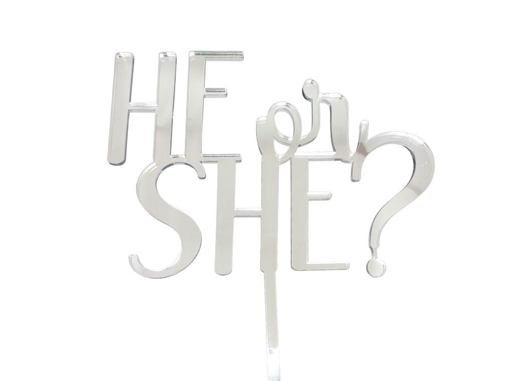 He or She Cake Topper - Silver