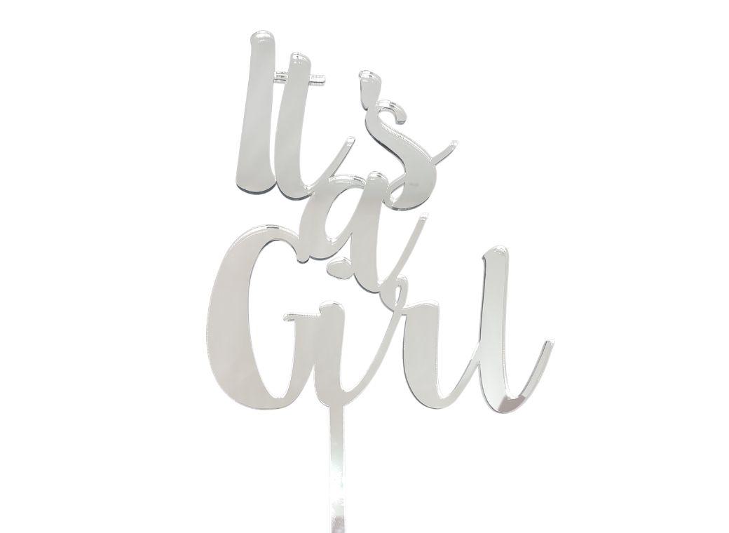 It's a Girl Cake Topper - Silver