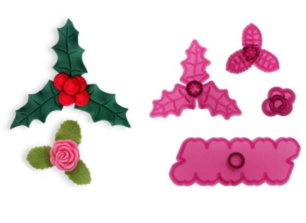 JEM Cupid Rose Holly & Berries 4pce Cutter Set