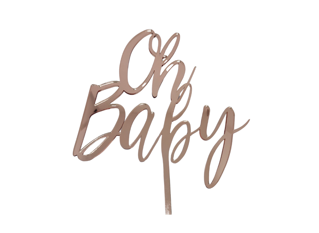 Script Oh Baby Cake Topper - Rose Gold