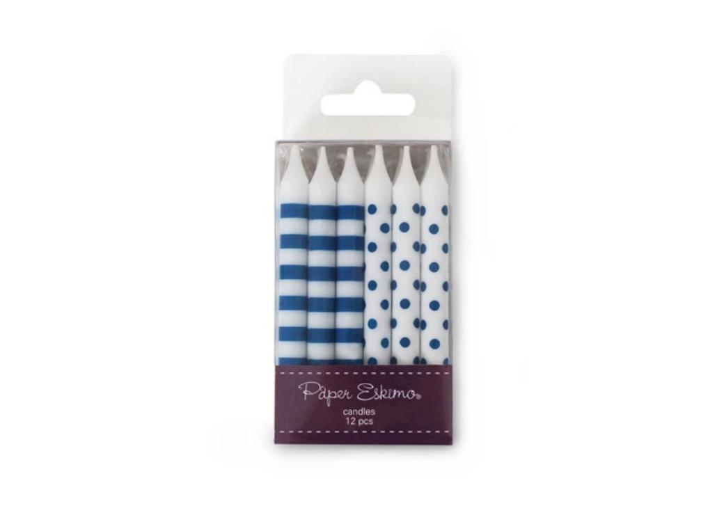 Spots & Stripes Candles 12pk - Navy