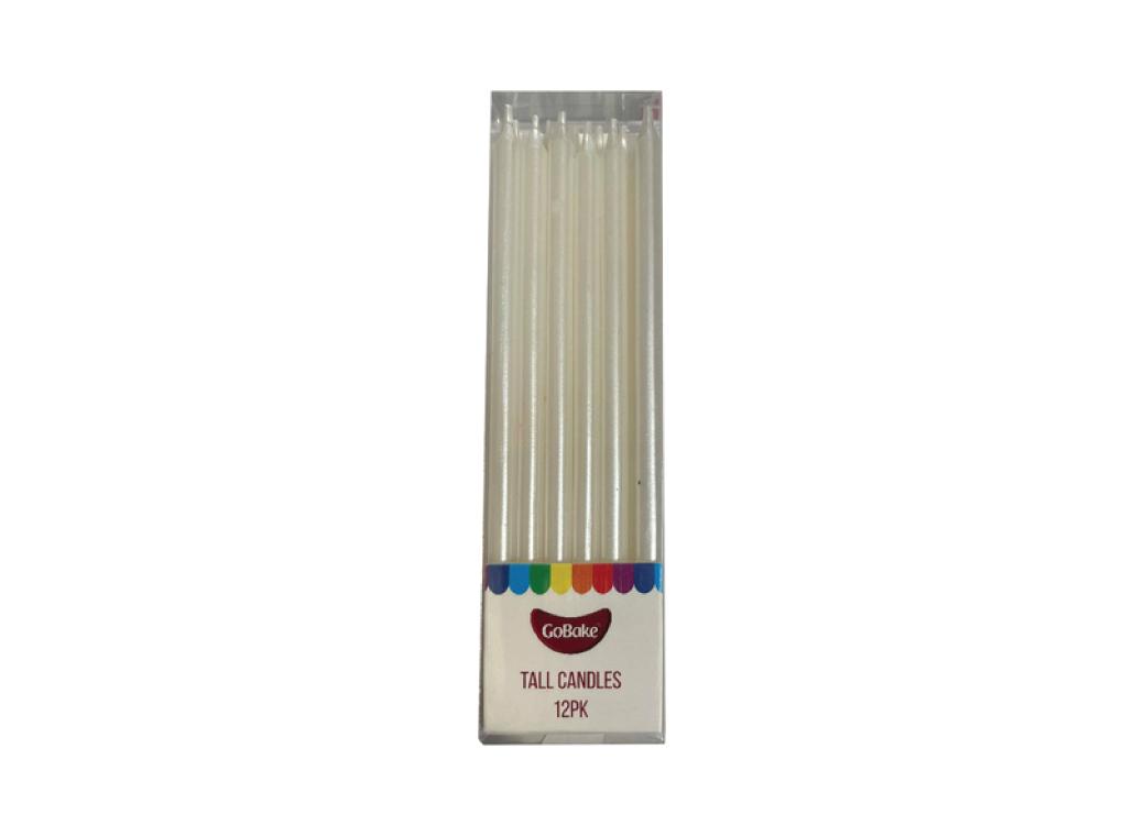 Tall Candles Pearl White 12pk