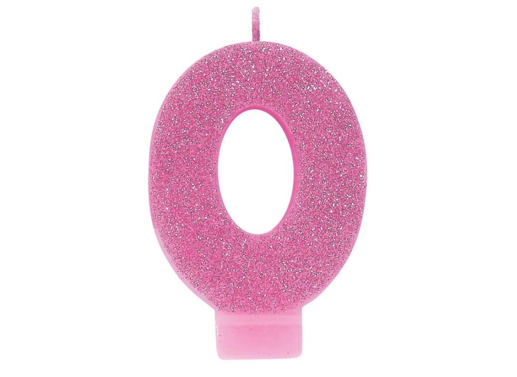 Pink Glitter Candle - Number 0