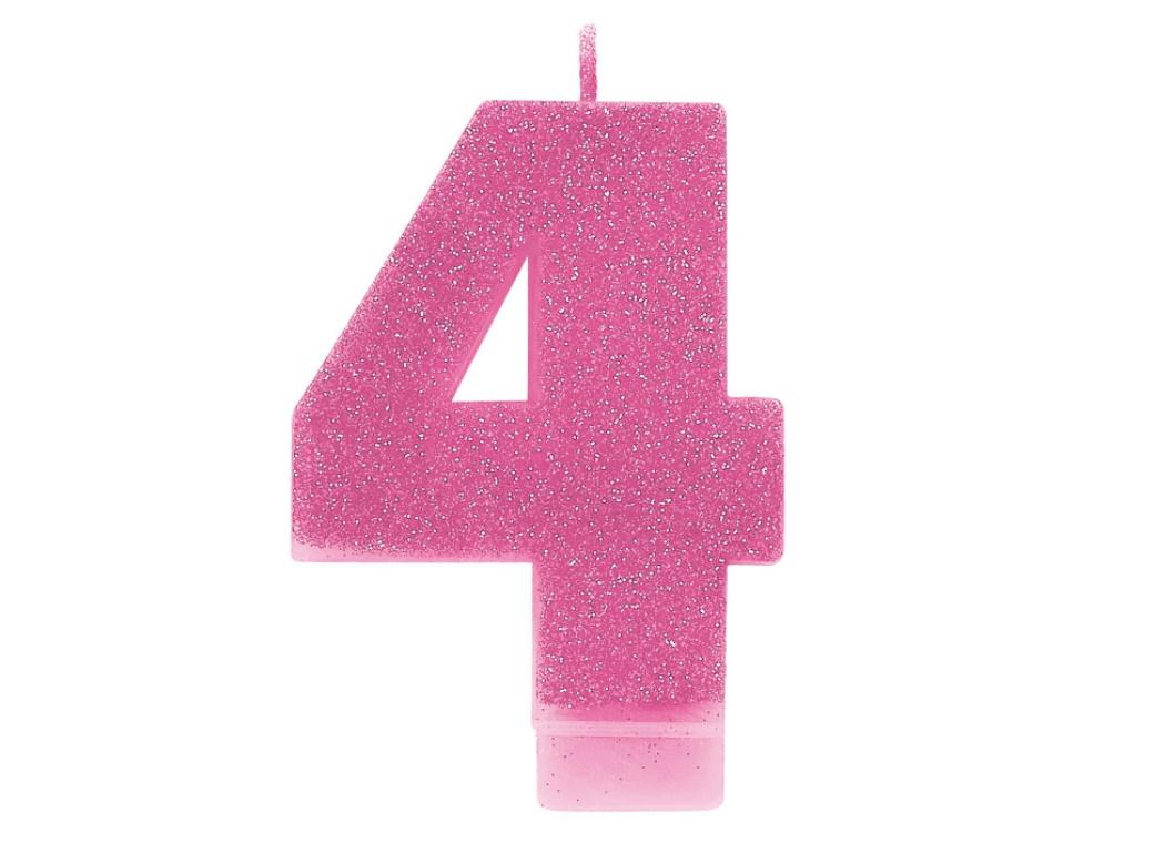 Pink Glitter Candle - Number 4