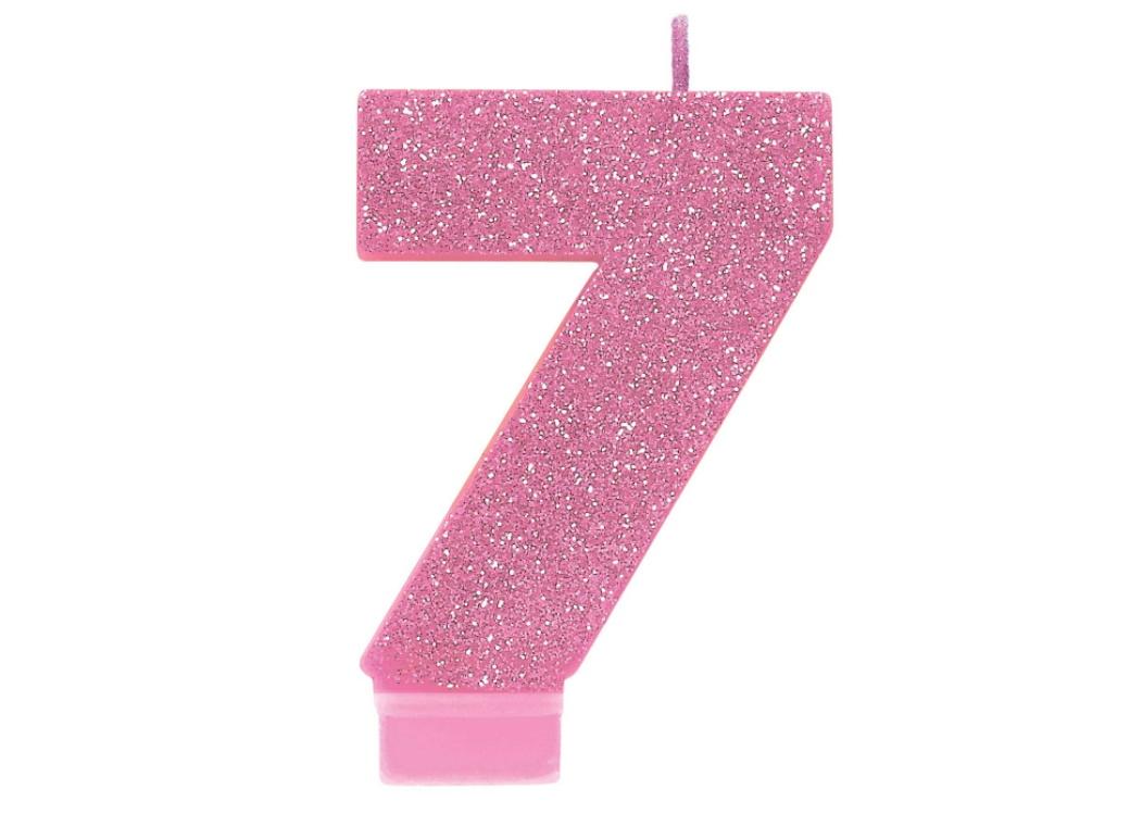 Pink Glitter Candle - Number 7