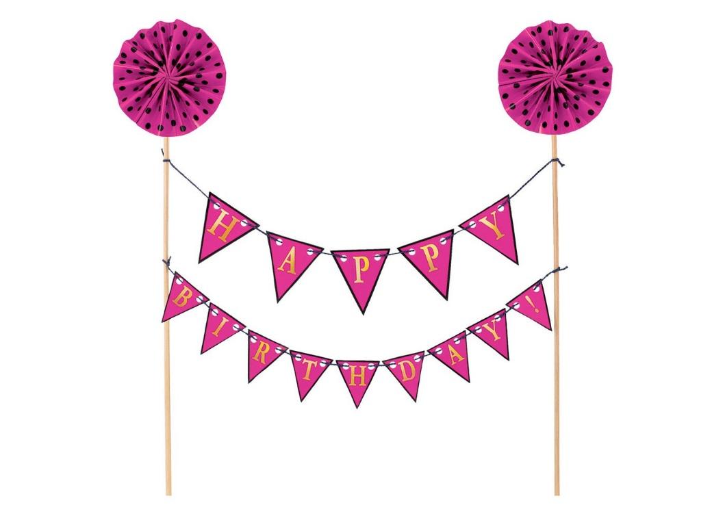 Pink Happy Birthday Bunting Cake Topper