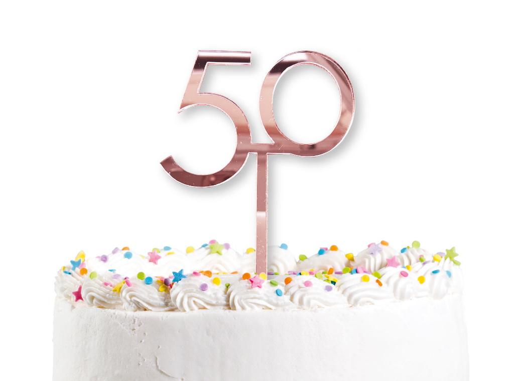 Rose Gold Mirror 50th Cake Topper