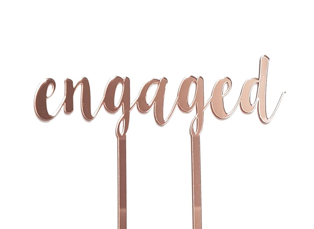 Engaged Cake Topper - Rose Gold Mirror