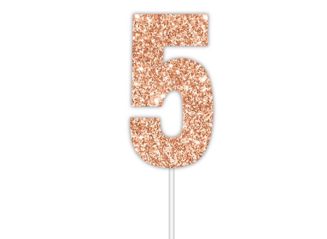 Rose Gold Glitter Cake Topper - No 5