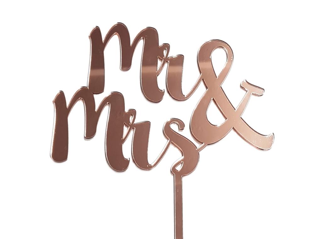 Mr & Mrs Cake Topper - Rose Gold Mirror