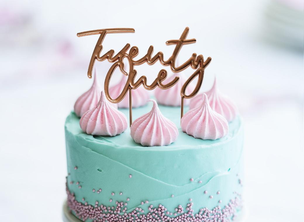 Rose Gold Plated Cake Topper - Twenty One