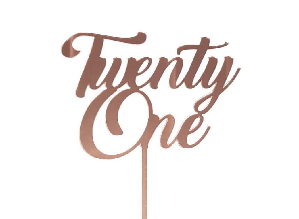 Twenty One Classic Cake Topper - Rose Gold Mirror