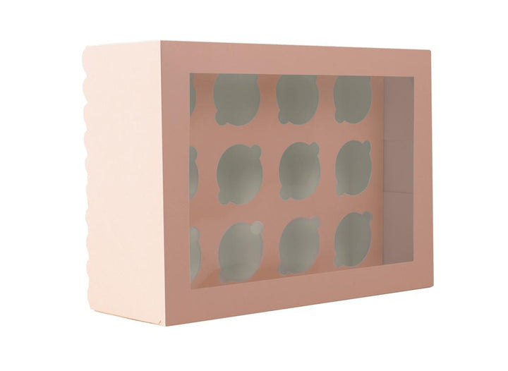 Scalloped Tall 12-Hole Cupcake Box - Pastel Pink