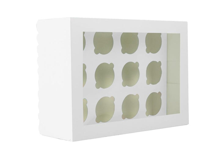 Scalloped Tall 12-Hole Cupcake Box - White