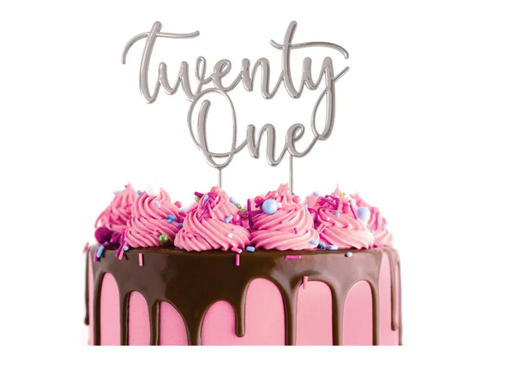 Silver Metal Cake Topper - Twenty One