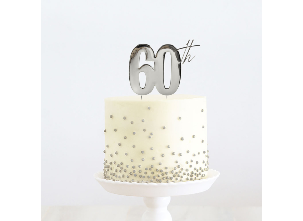 Silver Metal Cake Topper - 60th