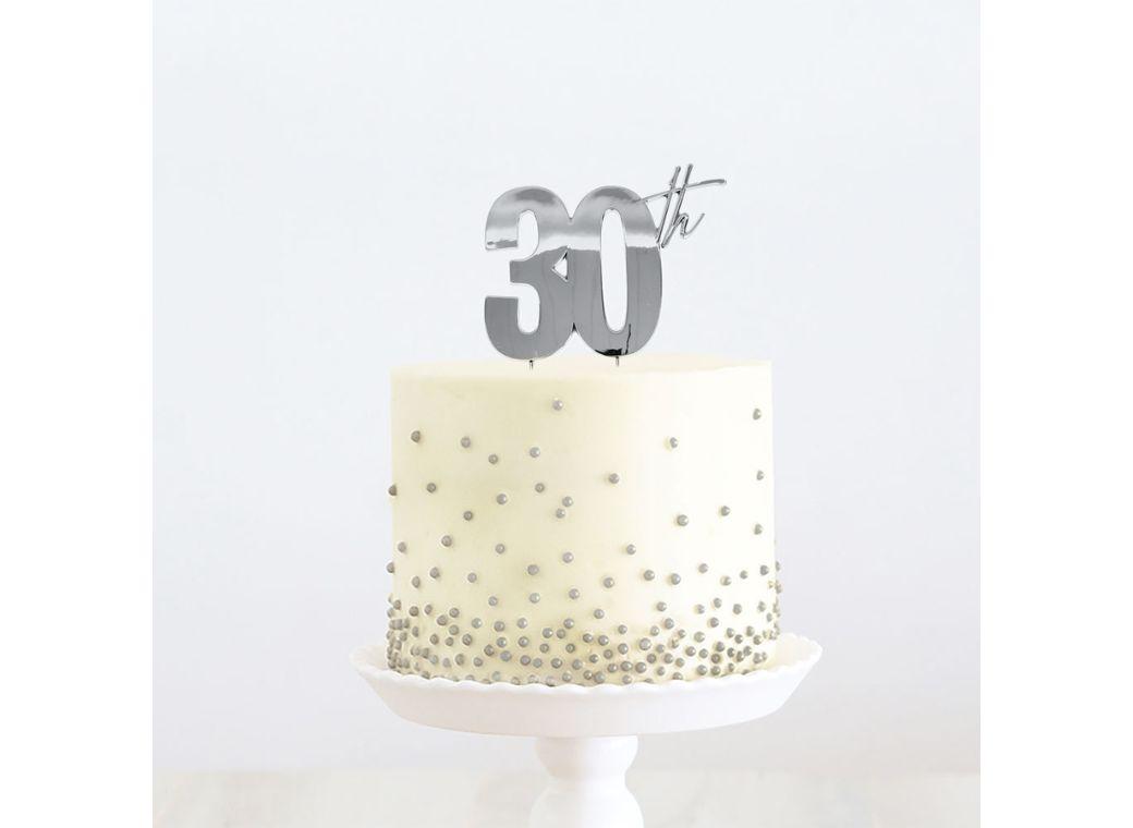 Silver Metal Cake Topper - 30th