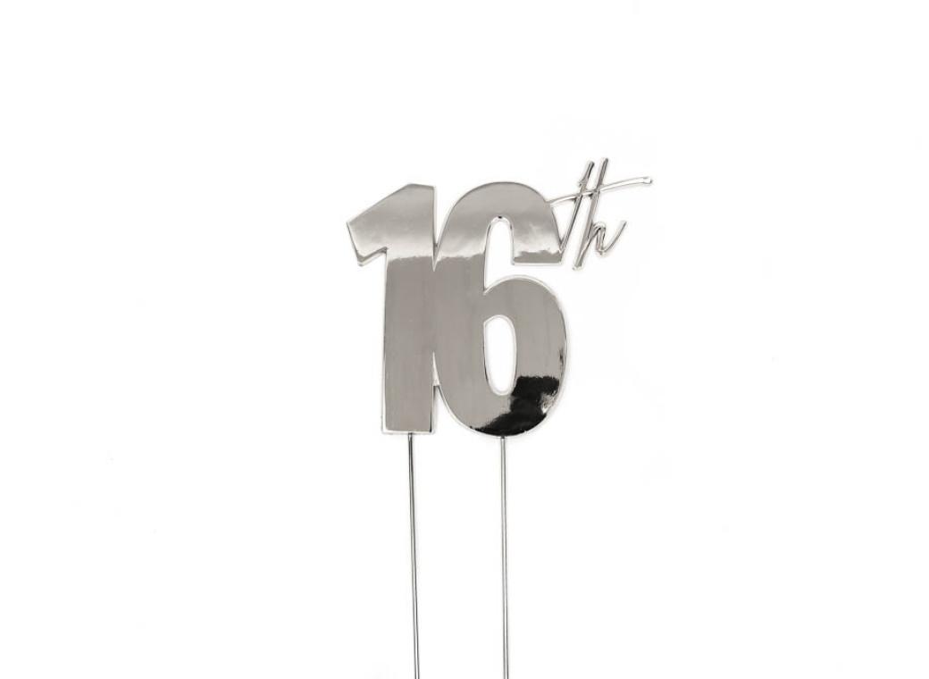 Silver Metal Cake Topper - 16th