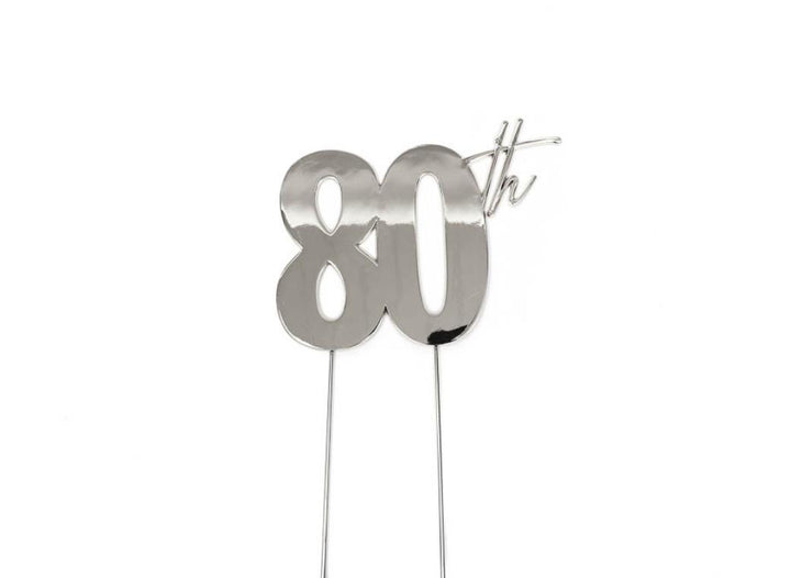 Silver Metal Cake Topper - 80th