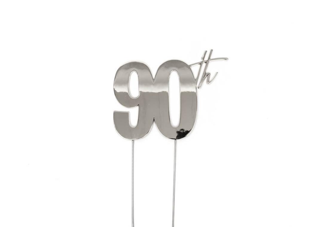 Silver Metal Cake Topper - 90th