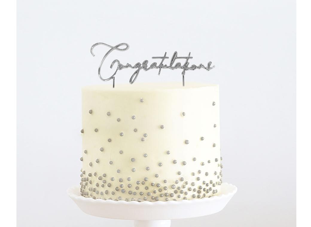 Silver Metal Cake Topper - Congratulations