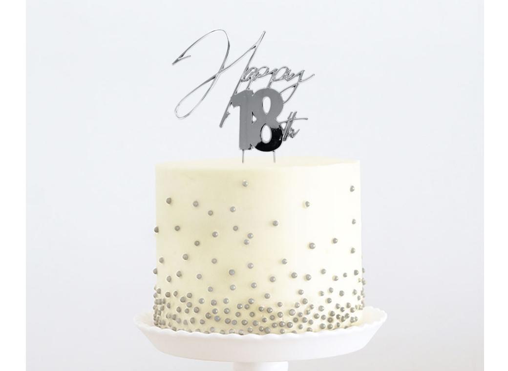 Silver Metal Cake Topper - Happy 18th