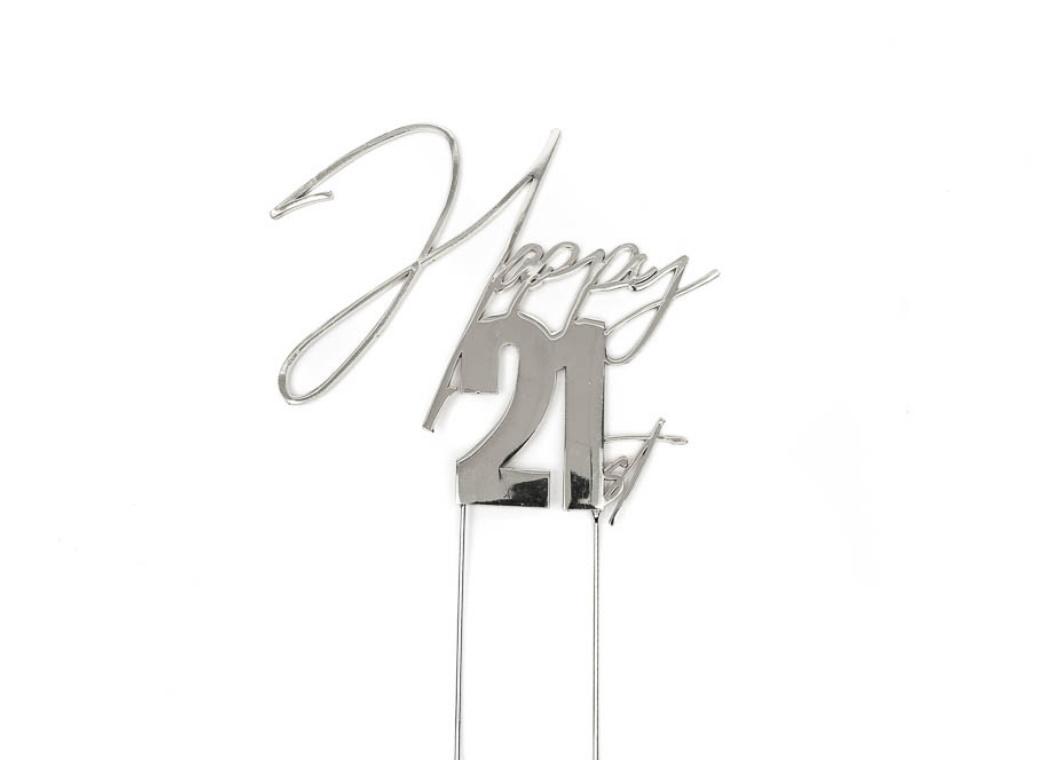 Silver Metal Cake Topper - Happy 21st