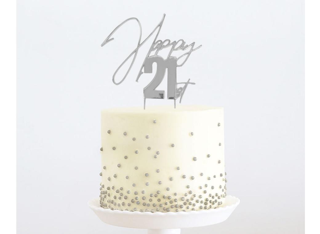 Silver Metal Cake Topper - Happy 21st