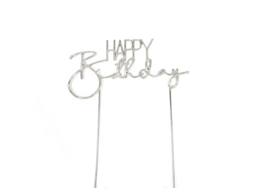 Silver Metal Cake Topper - Happy Birthday