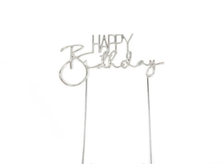 Silver Metal Cake Topper - Happy Birthday