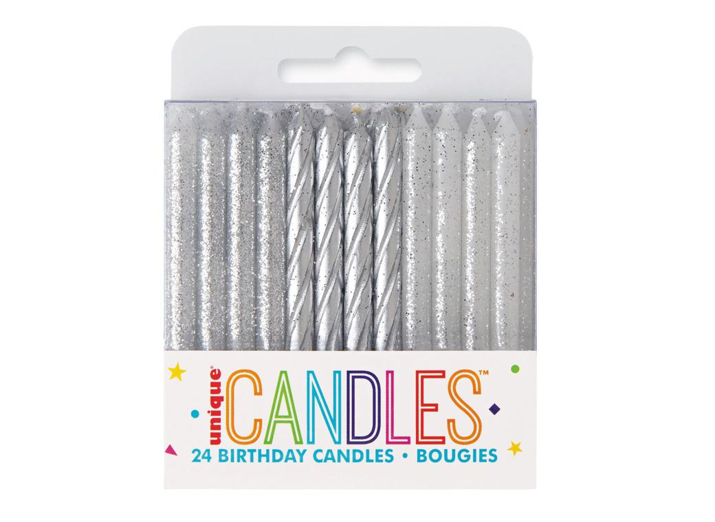 Silver Swirl & Glitter Candles 24pk