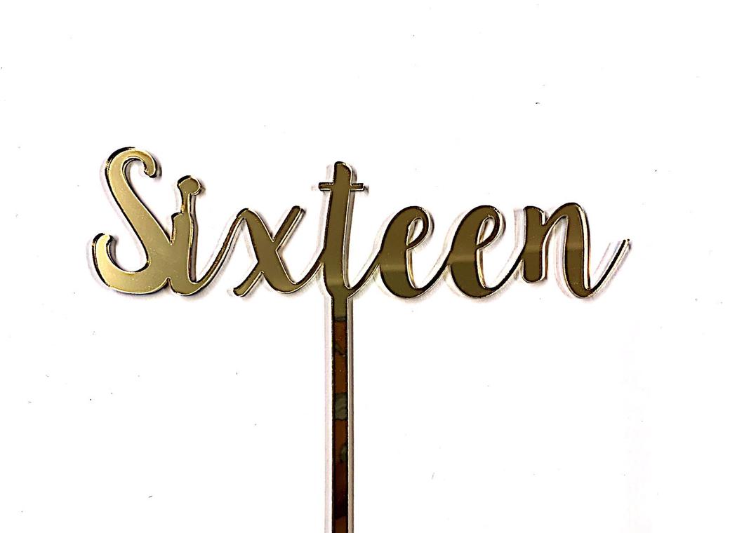 Sixteen Cake Topper - Gold Mirror