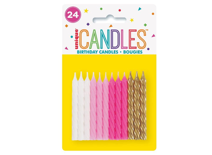 Spiral Candles 24pk - Pink & Gold